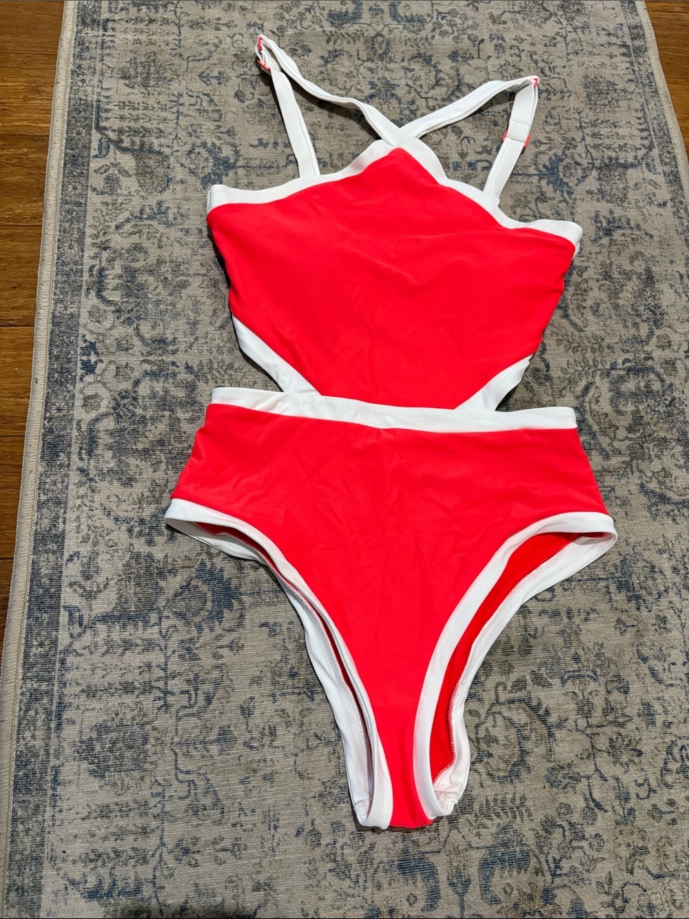 aerie NWT neon Red and White One-Piece Swimsuit - small